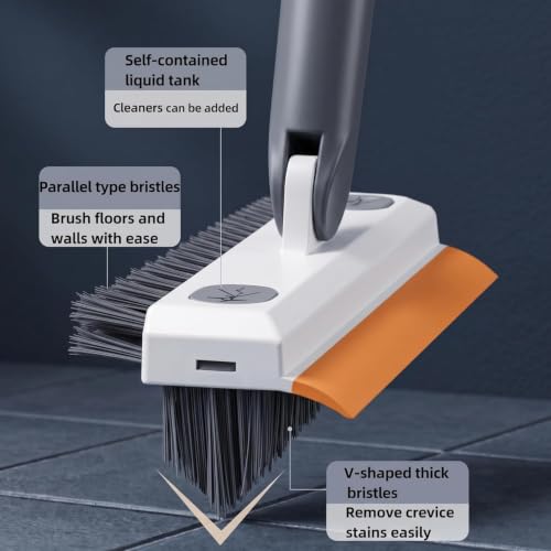 Image of 3-in-1 Bathroom Cleaning Brush with Wiper - 180 Rotating V-Shaped Brush