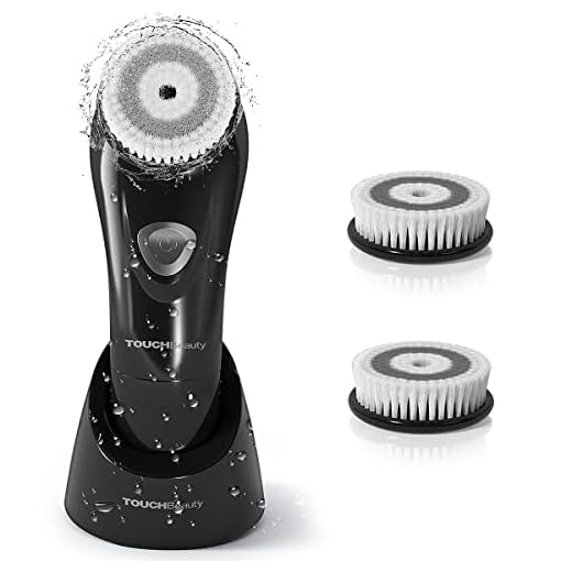 TOUCHBeauty 6° Oscillating Facial Brush for Men with 2PCS Replacement Brush Heads, Waterproof Men's Face Scrubber Brush Facial Exfoliator Device Black TB-1487M-05