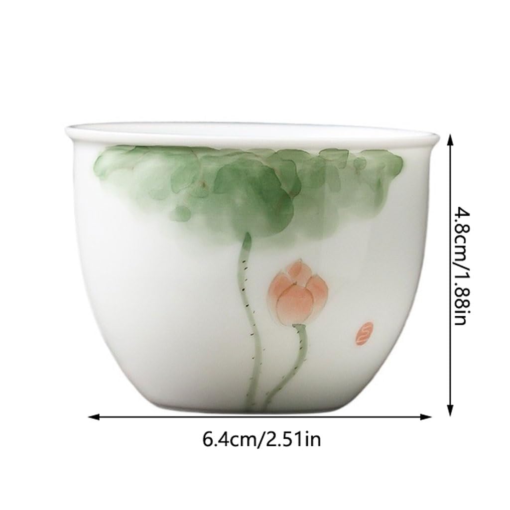 Tazas de té Pequeñas Taza de té de loto pintada a mano for el hogar, taza de té Personal for hombres, tazón de té for beber de porcelana blanca china Taza de té de Kungfu