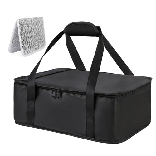 Bodaon Insulated Casserole Carrier Bag, Fits 9x13 and 11x15 Inch Baking Dish with Lid, Casserole Carriers for Hot or Cold Food for Transport (Black)
