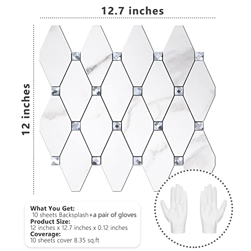 Stickgoo 10 Sheets Peel And Stick Backsplash, Calacatta Stick On Aluminum Composite Tiles Stikers, Self Adhesive Mixed Glass Backsplash For Kitchen, Bathroom, Fireplace, Rv #TOP5