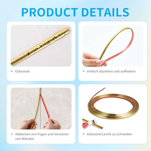 10m Goldene selbstklebende Zierleisten aus Metall Selbstklebende Fensterleisten können an der Bordüre Befestigt Werden PVC-Deckenleisten Heimdekoration