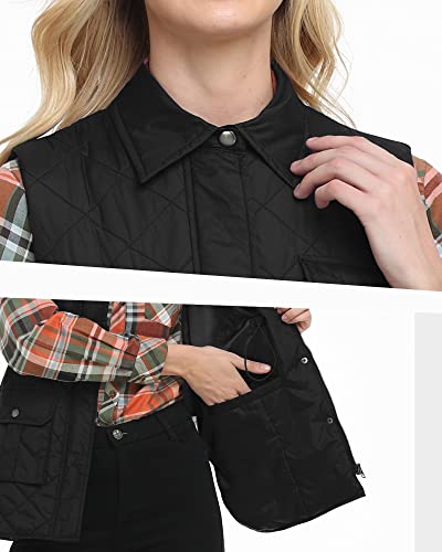 Xeoxarel Women's Quilted Military Vest, Lightweight Utility Casual Sleeveless Drawstring Vests With Pockets Outerwear Black Xl #TOP5