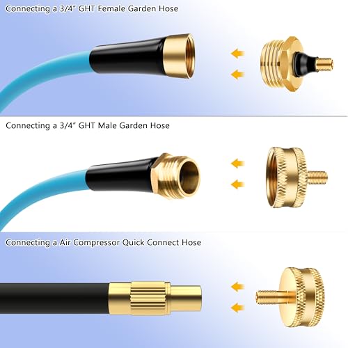 Image of 5PCS RV Antifreeze Brass Blow Out Plug for Winterization, RV Blowout Winterizing Adapter Fitting with Tire Valve for Travel Trailer Camper, Air Hose Compatible with Schrader Valve to 3 /4 Garden Hose
