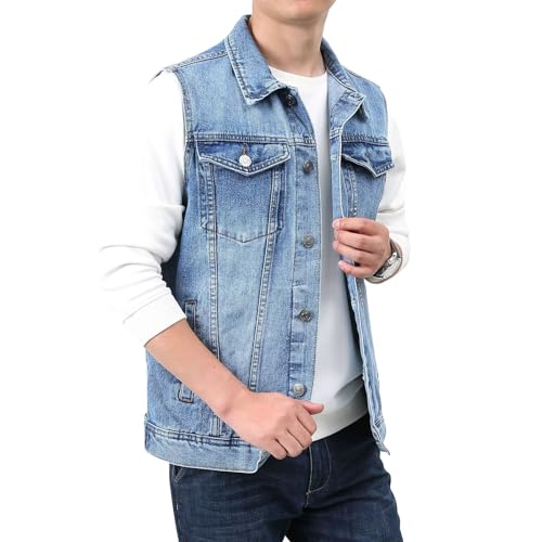 HNVAVQ Homme Gilet en Jean Veste sans Manches Mode de Motard - Veste Décontractée de Biker