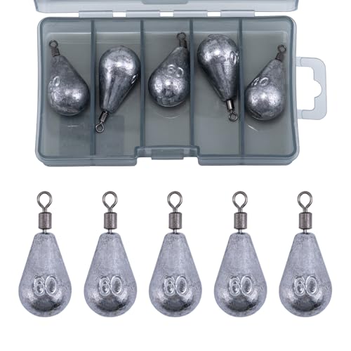 Goture 5 Pcs Drop Shot Weights with Swivel, Free Rig Fishing Sinkers Includes Storage Box, Ideal Fishing Sinkers for Saltwater Freshwater Bass Fishing, Accurate Casting and Versatile Angling 2oz