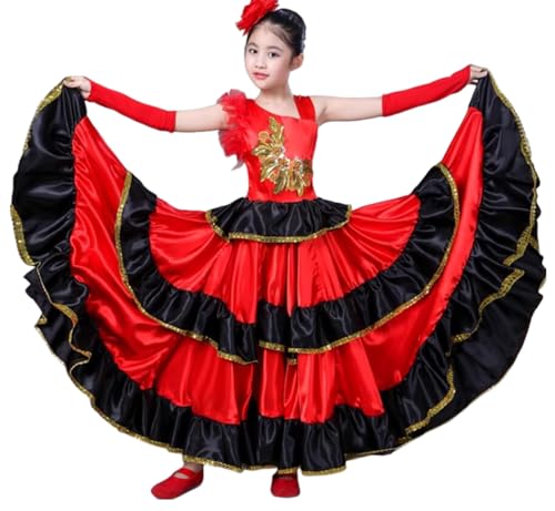 EFLALYHG Rotes Bauchtanzkleid für Mädchen, Flamenco-Röcke,...