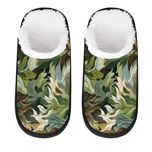 Hsnar Abstract Camouflage Leaf Non Slip House Slippers for Women Indoor Slippers for Men Soft House Shoes Spa Slippers, M