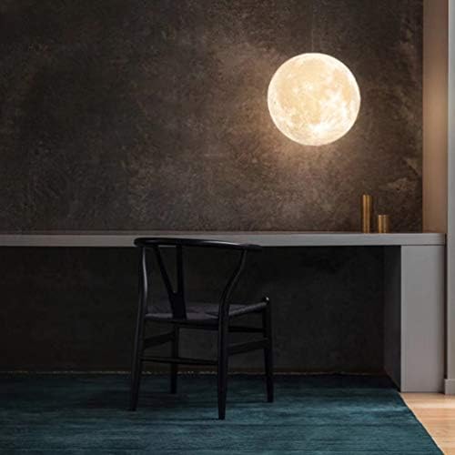OSALADI Moon Pendant Lights 3D Print Moon Lamp Remote Control Moon Ceiling Ball Shape Pendant Lamp Chandelier for Home Restaurant Hotel (13cm Wood+Hanging Rope)