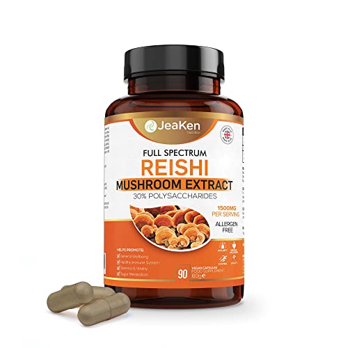 REISHI EXTRAKT KAPSELN - Ganoderma Lucidum Hochfeste Reishi Pulver Pilzextrakt mit 30% Bioaktive Polysacchariden Laborgeprüft - 90 Vegane Reishi Kapseln - Vitalpilz Ohne Zusätze und Allergenfrei Cover