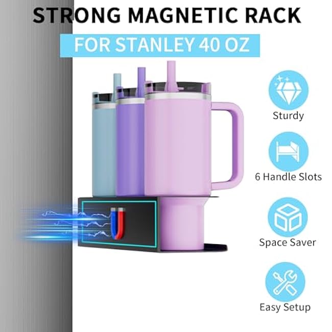 Nardo Visgo Water Bottle Organizer for Stanley 30&40 oz, 2 Pack Fridge Magnetic and Wall Mount Tumbler Holder Organizer, Stanley Cup Accessories for Kitchen (Black)