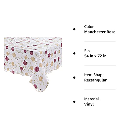 Artisan Flair Af5472-010 Rose Floral Pattern Vinyl Waterproof With Flannel Backed Tablecloth-54 X 72" #TOP6
