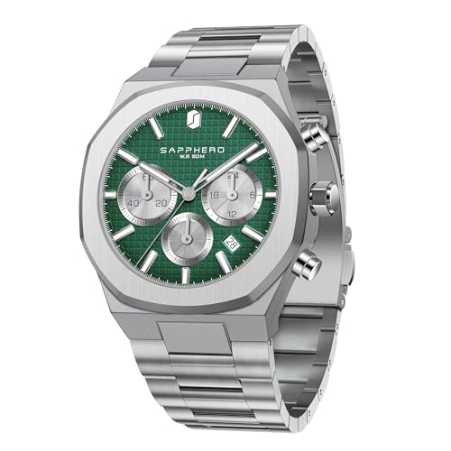 SAPPHERO Uhren Herren Uhren für Männer Luxus Herrenuhr wasserdichte Herrenarmbanduhr Business Datum Sport Zeit Mode Edelstahl silberblau Silber grün