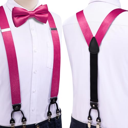 Image of Dubulle Suspender and Bow Tie for Men Paisley Solid Mens Suit Braces Pretied Bowtie and Handkerchief Cufflinks Formal Wedding