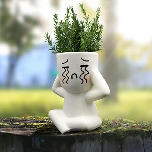 Weweow Succulent Pots, Small Plant Pots With Creative Human Shape, Ceramic Planter For Indoor Plants Succulents Plants Cacti Air Plants Creation Diy, Cute Desk Plants Pot For Office Home Decor #TOP7