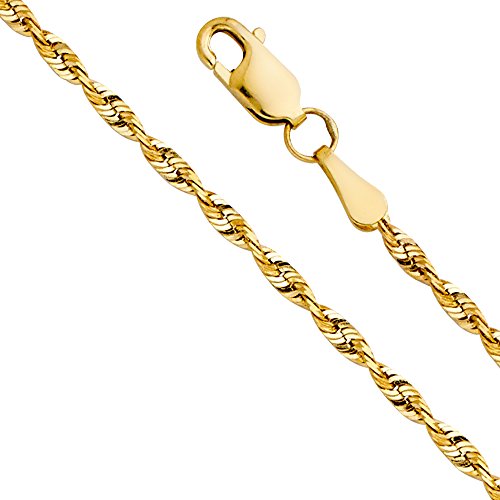 Twjc 14K Real Yellow Gold Solid 2.5Mm Diamond Cut Rope Chain Necklace With Lobster Claw Clasp - 18" #TOP21