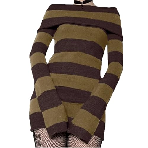 Women Off Shoulder Sweater Dress Y2k Grunge Bodycon Wrap Knit