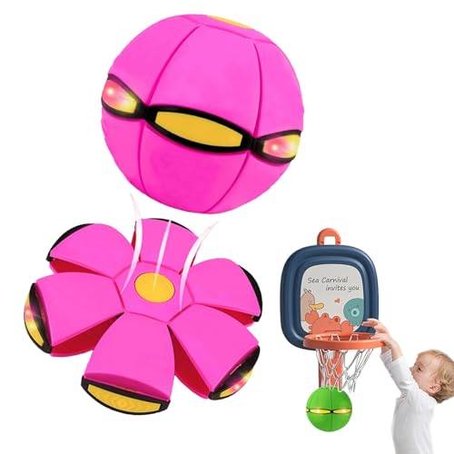 Generisch 2026 Neuer Hüpfball für Kinder, Magische Fliegende Untertasse/Hüpfball, Eltern-Kind-Interaktion, leuchtendes Haustierspielzeug für Pädagogische Körperübungsreaktion, mit 6 Lichtern(Rosa)
