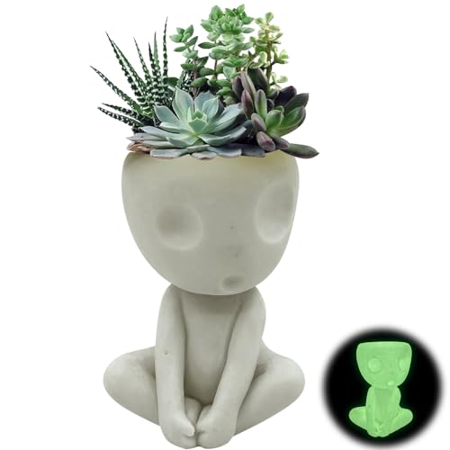 Mineup Maceta Con Cabeza De Cara, Macetas De Cara Linda, Maceta De Cactus Para La Cara, Maceta Con Cara Luminosa, Maceta De Resina Con Agujero De Drenaje Para Oficina Hogar Jardín