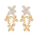 GUESS Pendientes de gota lineales florales con piedra de cristal dorado