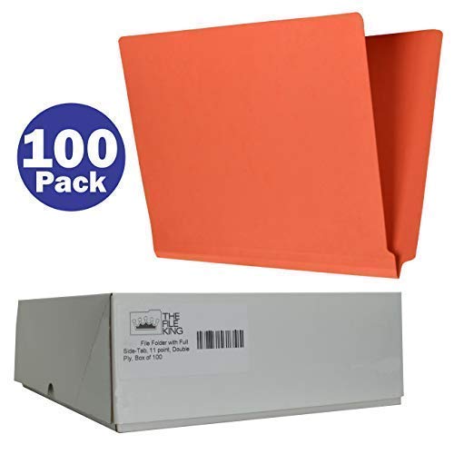 The File King Full Side Tab Orange File Folder - Letter Size | Box Of 100 | Space For Jacket Labeling | 11-Point Fiber Construction | Organize Papers For Shelf Filing | Usa Made #TOP4