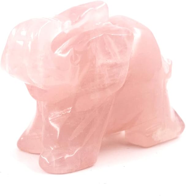 Ouubuuy Natural Rose Quartz Crystal Elephant Stone Gemstone Ornament Reiki Healing Crystal Gift 1.5 inch