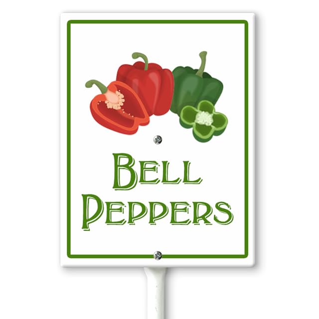 Horienteeon Bell Peppers Marker Yard Sign with Stakes 20×30cm, Aluminum Garden Signs, Garden Plant Markers Garden Potted Plants Labels for Vegetable Flowers Funny Garden Stakes Decorations
