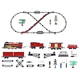 ヴィンテージクリスマストレインセットモデル、電気蒸気機関車鉄道機関車鉄道、ライト蒸気車オーバルトラック付きオーナメントホームデコレーション、大人への誕生日プレゼント。