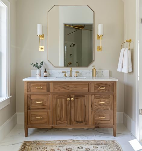 Image of ANDY STAR Gold Octagon Bathroom Mirror, 30x40 Inch Stainless Steel Metal Frame, Anti-Rust, Shatterproof HD Glass, Wall Mounted for Bathroom, Bedroom, Living Room