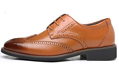 Santimon Men's Wingtip Oxford Shoes Classic Brogue Dress PU Leather Lace Up Casual Shoes2