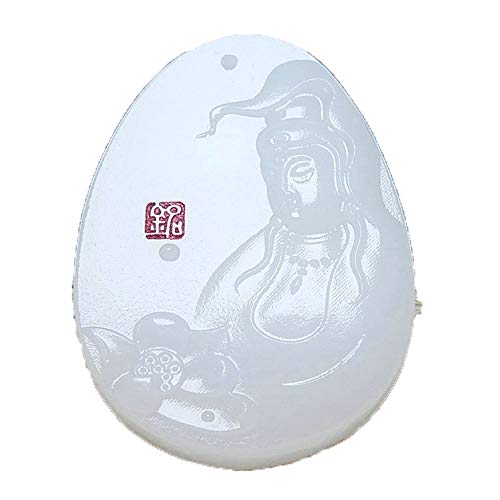 Colgante de jade natural de loto y Guanyin blanco para hombre
