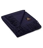 100% Baby Alpaca Wool Lightweight Throw Blanket Solid Color Design Baby Alpaca Wool Blankets for Bed Couch Sofa Soft Warm Peru 72' x 52' (Navy Blue)