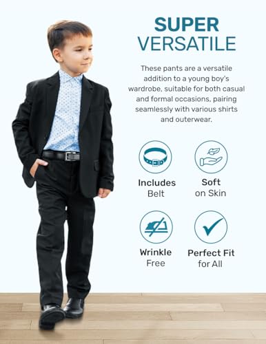 S.H. Churchill & Co. Boy's Comfort Waist Dress Pants and Belt - Black, 124
