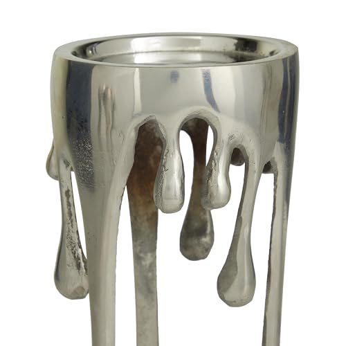 Image of CosmoLiving by Cosmopolitan Aluminum Metal Abstract Decorative Candle Holder Melting Drip Candle Stand, Set of 3 Candlestick Holder 12 inch, 10 inch, 8 inchH, Silver