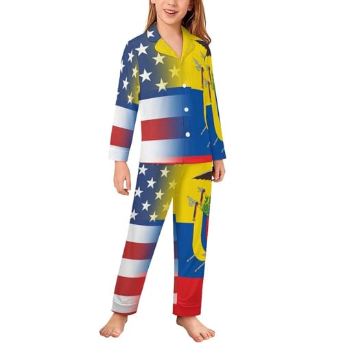 American And Ecuador FlagChildren's Pajama Set Cute Cartoon Home Clothes130CM