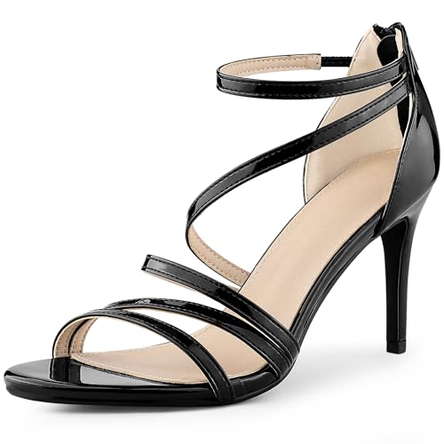 Allegra K Women's Back Zip Stiletto Strappy Open Toe Black Heels Sandals 8 M US