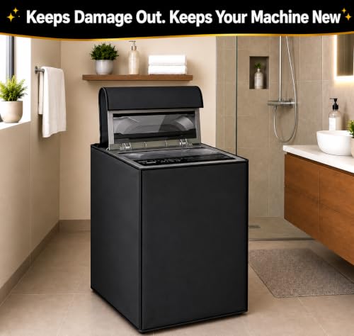 Image of Washing Machine Cover Top Load 6kg to 7.5kg | Heavy Duty Waterproof Polyester Protective Cover | Dustproof & UV Resistant | Universal Fit For All Fully Automatic Machine (Black)