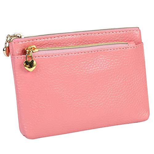 Image of Women's Genuine Leather Coin Purse Zipper Pocket Size Pouch Change Wallet, Pink