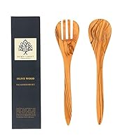 Demy Craft- Olivenbaum 30 cm Handgefertigte Salat-Servierset, Holzlöffel und -gabel (2 Piece)