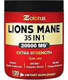 35 in 1 Lions Mane Mushroom Capsules, Equivalent to 20000mg, with Cordeyceps, Reishi, Elderberry, Pa