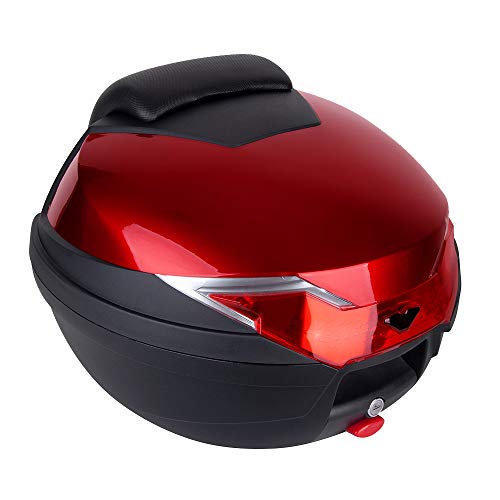 Comie Motorcycle Tour Tail Box Scooter Trunk Luggage Top Lock Storage Carrier Case with soft backrest and Quick-release System - 32L Capacity - Can Store (1) Full Helmet (Red)
