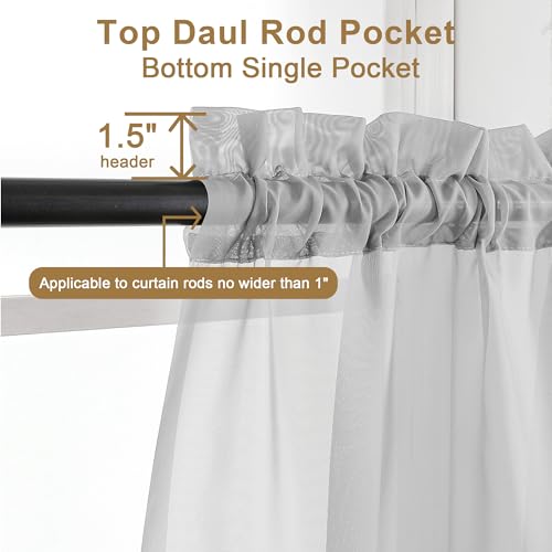 Image of Chyhomenyc Light Grey Sheer Curtains 63 Inch Length 2 Panels, Light Filtering Airy Rod Pocket Window Curtain Treatment Drapes for Bedroom Living, Each 42Wx63L Inches