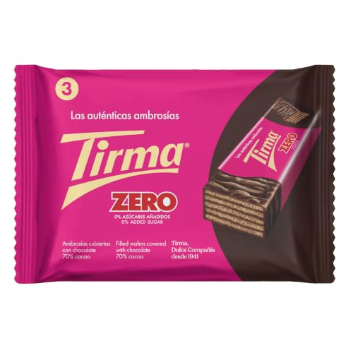 Tirma Ambrosía de Chocolate Negro 70% | Chocolatinas Sin Azúcares Añadidos | Apto para Dieta Keto | Barritas de Barquillos Rellenos de Crema de Cacao 70% | Apto para Diabéticos | 3 uds, 64.5g