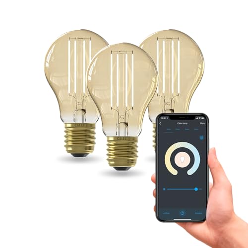 CALEX Lampadina LED Smart, E27, A60, Filamento Oro, luce calda, Dimmerabile, controllo app Wi-Fi & vocale, Confezione da 3