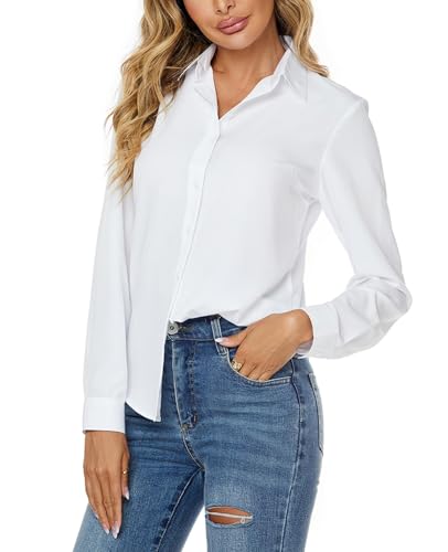 jonivey Womens Stretch Button Down Long Sleeve Shirt Soft Basic Wrinkle Free Work Business Formal Casual Blouse2