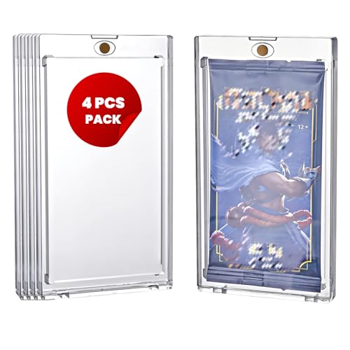 HOUSYLOVE 4 PCS Acrylic Booster Pack Protector-One Touch Booster Pack Magnetic Holder - UV Protection Clear Cases-Clear Hard Shell for Standard Size Trading Card Packs