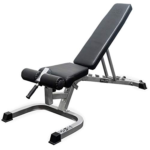 DD Adjustable Flat, Incline, Decline Bench with Leg Support - 7 Position Back Pad, 4 Position Seat Pad,  Adjustable Bench with Wheels - Valor Fitness DD-25