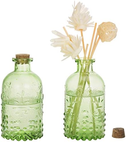 MyGift Vintage Embossed Green Glass Small Reed Diffuser Bottle wi...