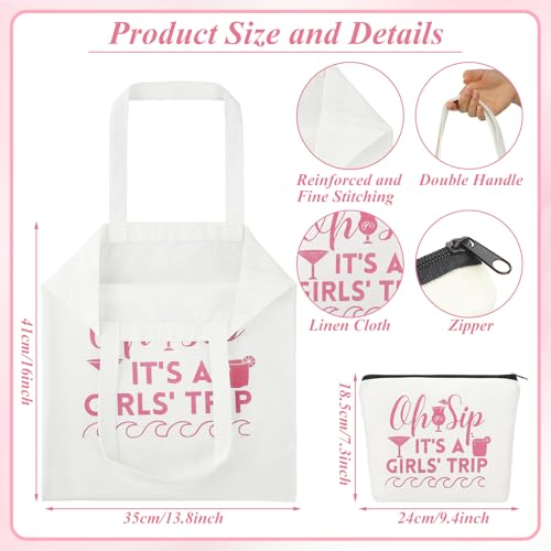 8 Pcs Women's Trip Gifts Favors: 2 Sizes Weekend Tote Bag, Beach Bag, Makeup Bag - Pink, Blue, Green, Orange - Reusable, Water Resistant2