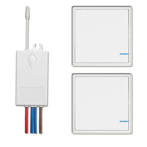 Wireless Light Switch and Receiver Kit, 2 transmitters Waterproof Remote, Add Wall Switch for Patio Lights Outdoor (2 switches 1 Receiver)